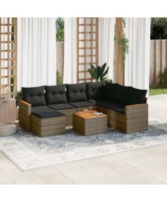 vidaXL 8-cz. zestaw mebli ogrodowych z poduszkami, szary, polirattan Dārza mēbeļu komplekti