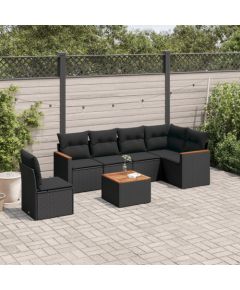 vidaXL 7-cz. zestaw wypoczynkowy do ogrodu, z poduszkami, czarny Dārza mēbeļu komplekti