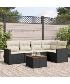 vidaXL 6-cz. zestaw mebli ogrodowych z poduszkami, czarny polirattan Dārza mēbeļu komplekti