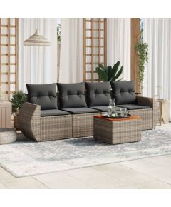 vidaXL 5-cz. zestaw wypoczynkowy do ogrodu, poduszki, szary rattan PE Dārza mēbeļu komplekti