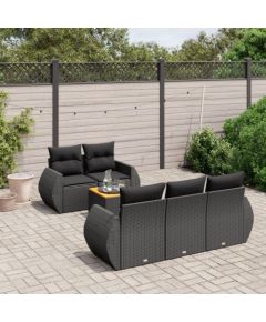 vidaXL 6-cz. zestaw mebli ogrodowych z poduszkami, czarny polirattan Dārza mēbeļu komplekti