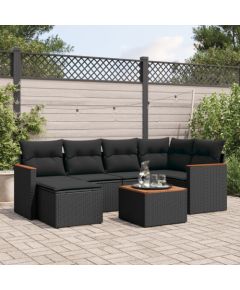 vidaXL 7-cz. zestaw wypoczynkowy do ogrodu, z poduszkami, czarny Dārza mēbeļu komplekti