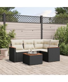 vidaXL 5-cz. zestaw wypoczynkowy do ogrodu, poduszki, czarny rattan PE Dārza mēbeļu komplekti