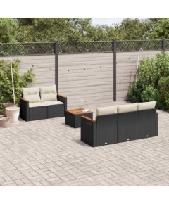 vidaXL 6-cz. zestaw mebli ogrodowych z poduszkami, czarny polirattan Dārza mēbeļu komplekti