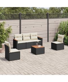 vidaXL 6-cz. zestaw mebli ogrodowych z poduszkami, czarny polirattan Dārza mēbeļu komplekti