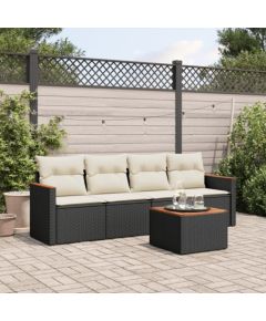 vidaXL 5-cz. zestaw wypoczynkowy do ogrodu, poduszki, czarny rattan PE Dārza mēbeļu komplekti