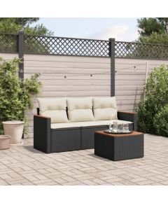 vidaXL 4-cz. zestaw wypoczynkowy do ogrodu, poduszki, czarny rattan PE Dārza mēbeļu komplekti