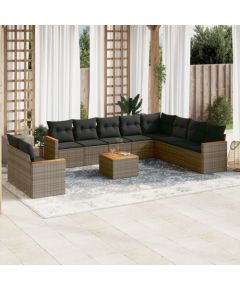 vidaXL 11-cz. zestaw mebli ogrodowych z poduszkami, szary rattan PE Dārza mēbeļu komplekti