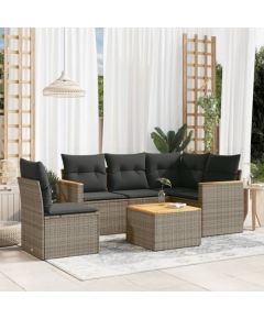 vidaXL 6-cz. zestaw mebli ogrodowych z poduszkami, szary, polirattan Dārza mēbeļu komplekti