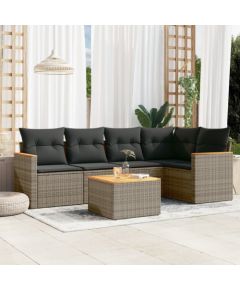 vidaXL 6-cz. zestaw mebli ogrodowych z poduszkami, szary, polirattan Dārza mēbeļu komplekti