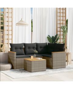 vidaXL 5-cz. zestaw wypoczynkowy do ogrodu, poduszki, szary rattan PE Dārza mēbeļu komplekti