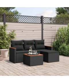 vidaXL 5-cz. zestaw wypoczynkowy do ogrodu, poduszki, czarny rattan PE Dārza mēbeļu komplekti