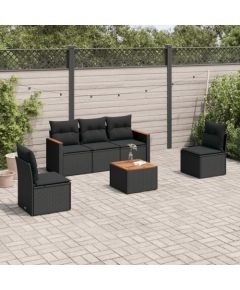 vidaXL 6-cz. zestaw mebli ogrodowych z poduszkami, czarny polirattan Dārza mēbeļu komplekti