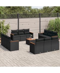 vidaXL 13-cz. zestaw mebli do ogrodu, poduszki, czarny, rattan PE Dārza mēbeļu komplekti