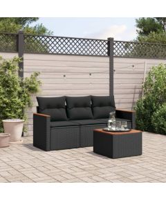 vidaXL 4-cz. zestaw wypoczynkowy do ogrodu, poduszki, czarny rattan PE Dārza mēbeļu komplekti