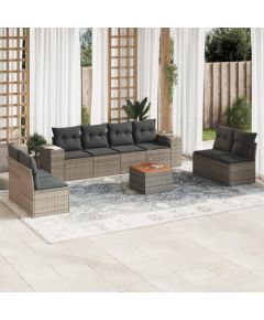 vidaXL 9-cz. zestaw mebli ogrodowych z poduszkami, szary, polirattan Dārza mēbeļu komplekti