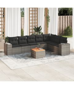 vidaXL 8-cz. zestaw mebli ogrodowych z poduszkami, szary, polirattan Dārza mēbeļu komplekti