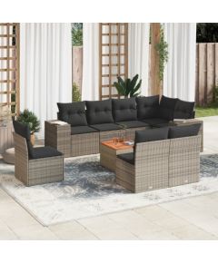 vidaXL 9-cz. zestaw mebli ogrodowych z poduszkami, szary, polirattan Dārza mēbeļu komplekti