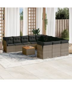 vidaXL 12-cz. zestaw mebli ogrodowych z poduszkami, szary, polirattan Dārza mēbeļu komplekti