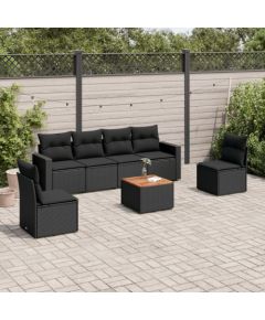 vidaXL 7-cz. zestaw wypoczynkowy do ogrodu, z poduszkami, czarny Dārza mēbeļu komplekti