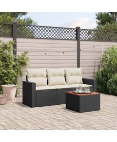 vidaXL 4-cz. zestaw wypoczynkowy do ogrodu, poduszki, czarny rattan PE Dārza mēbeļu komplekti