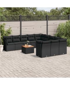 vidaXL 12-cz. zestaw mebli do ogrodu, z poduszkami, czarny, polirattan Dārza mēbeļu komplekti