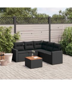 vidaXL 6-cz. zestaw mebli ogrodowych z poduszkami, czarny polirattan Dārza mēbeļu komplekti