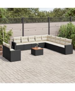 vidaXL 12-cz. zestaw mebli do ogrodu, z poduszkami, czarny, polirattan Dārza mēbeļu komplekti