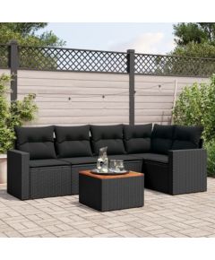 vidaXL 6-cz. zestaw mebli ogrodowych z poduszkami, czarny polirattan Dārza mēbeļu komplekti