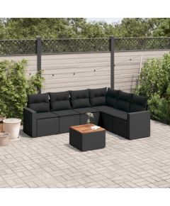 vidaXL 7-cz. zestaw wypoczynkowy do ogrodu, z poduszkami, czarny Dārza mēbeļu komplekti