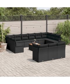 vidaXL 14-cz. zestaw wypoczynkowy do ogrodu, poduszki czarny rattan PE Dārza mēbeļu komplekti