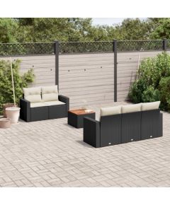 vidaXL 6-cz. zestaw mebli ogrodowych z poduszkami, czarny polirattan Dārza mēbeļu komplekti