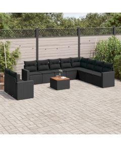 vidaXL 11-cz. zestaw wypoczynkowy do ogrodu, poduszki czarny rattan PE Dārza mēbeļu komplekti