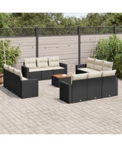 vidaXL 13-cz. zestaw mebli do ogrodu, poduszki, czarny, rattan PE Dārza mēbeļu komplekti