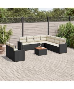 vidaXL 10-cz. zestaw wypoczynkowy do ogrodu, poduszki czarny rattan PE Dārza mēbeļu komplekti