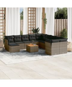 vidaXL 12-cz. zestaw mebli ogrodowych z poduszkami, szary, polirattan Dārza mēbeļu komplekti