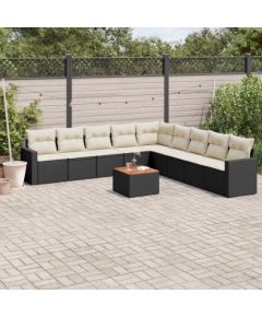 vidaXL 10-cz. zestaw wypoczynkowy do ogrodu, poduszki czarny rattan PE Dārza mēbeļu komplekti