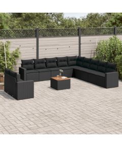 vidaXL 12-cz. zestaw mebli do ogrodu, z poduszkami, czarny, polirattan Dārza mēbeļu komplekti