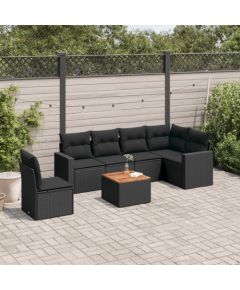 vidaXL 7-cz. zestaw wypoczynkowy do ogrodu, z poduszkami, czarny Dārza mēbeļu komplekti