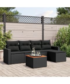 vidaXL 6-cz. zestaw mebli ogrodowych z poduszkami, czarny polirattan Dārza mēbeļu komplekti