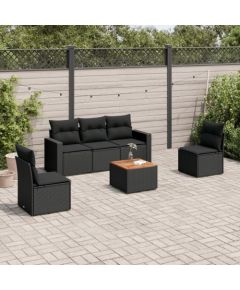 vidaXL 6-cz. zestaw mebli ogrodowych z poduszkami, czarny polirattan Dārza mēbeļu komplekti