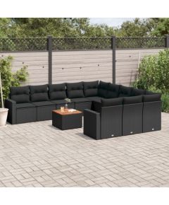 vidaXL 12-cz. zestaw mebli do ogrodu, z poduszkami, czarny, polirattan Dārza mēbeļu komplekti