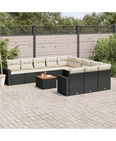 vidaXL 12-cz. zestaw mebli do ogrodu, z poduszkami, czarny, polirattan Dārza mēbeļu komplekti