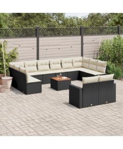 vidaXL 13-cz. zestaw mebli do ogrodu, poduszki, czarny, rattan PE Dārza mēbeļu komplekti