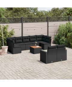 vidaXL 10-cz. zestaw wypoczynkowy do ogrodu, poduszki czarny rattan PE Dārza mēbeļu komplekti