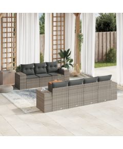 vidaXL 8-cz. zestaw mebli ogrodowych z poduszkami, szary, polirattan Dārza mēbeļu komplekti