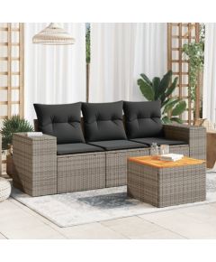 vidaXL 4-cz. zestaw wypoczynkowy do ogrodu, poduszki, szary, rattan PE Dārza mēbeļu komplekti
