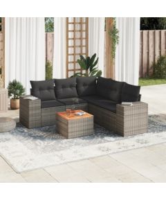 vidaXL 6-cz. zestaw mebli ogrodowych z poduszkami, szary, polirattan Dārza mēbeļu komplekti