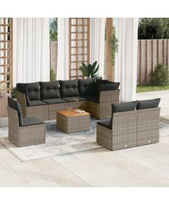 vidaXL 9-cz. zestaw mebli ogrodowych z poduszkami, szary, polirattan Dārza mēbeļu komplekti