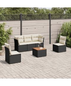 vidaXL 6-cz. zestaw mebli ogrodowych z poduszkami, czarny polirattan Dārza mēbeļu komplekti